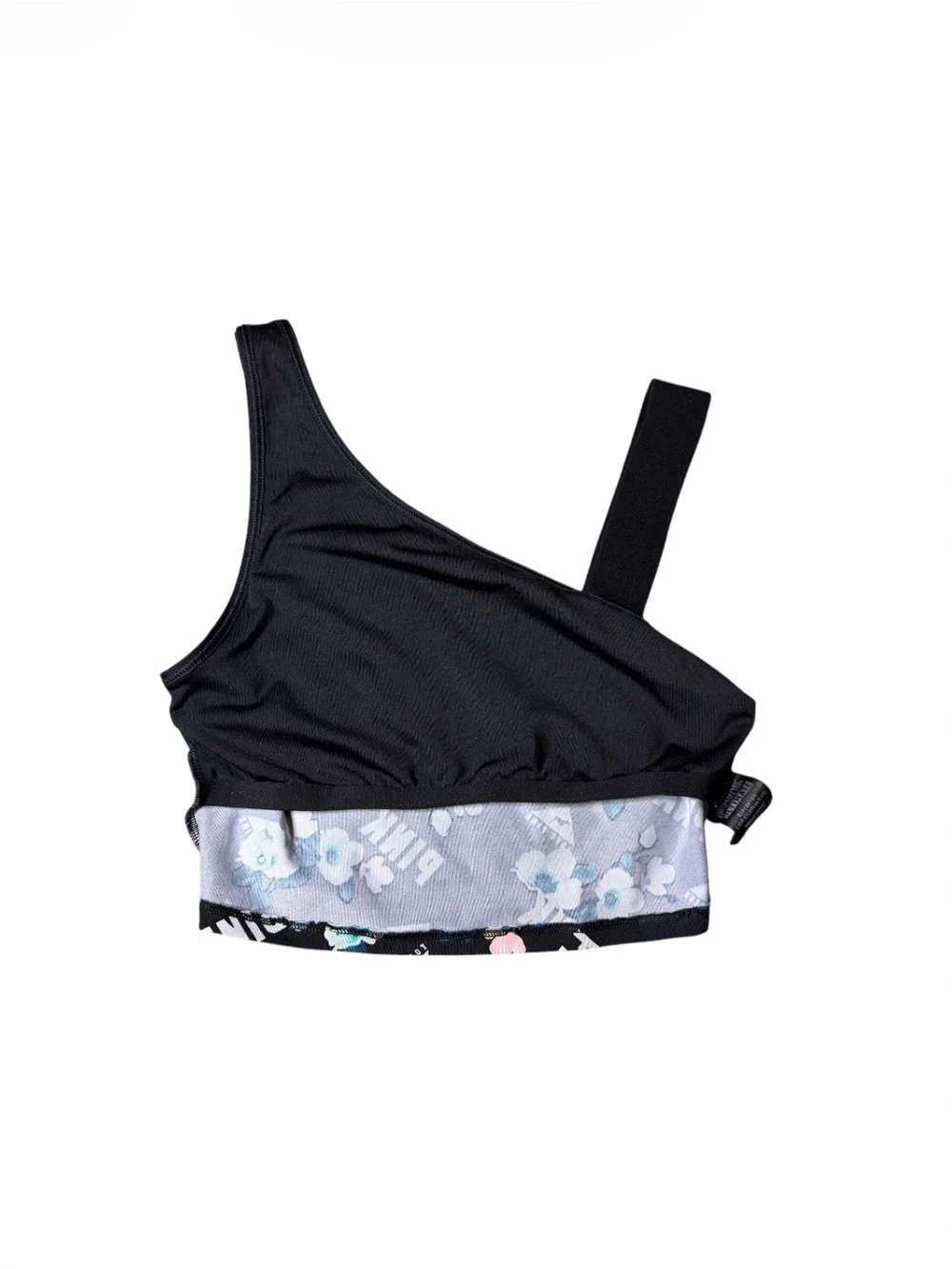 PINK Victoria's Secret Black Floral One-Shoulder Sports Bra